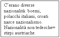 Text Box: C'erano diverse nazionalit: boemi, polacchi italiani, croati nasce nazionalismo. Nazionalit non tedesche= stirpi austriache.